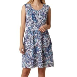 Title Nine Womens Paisley Sleeveless Active Travel Dress Blue Red Size L Pockets